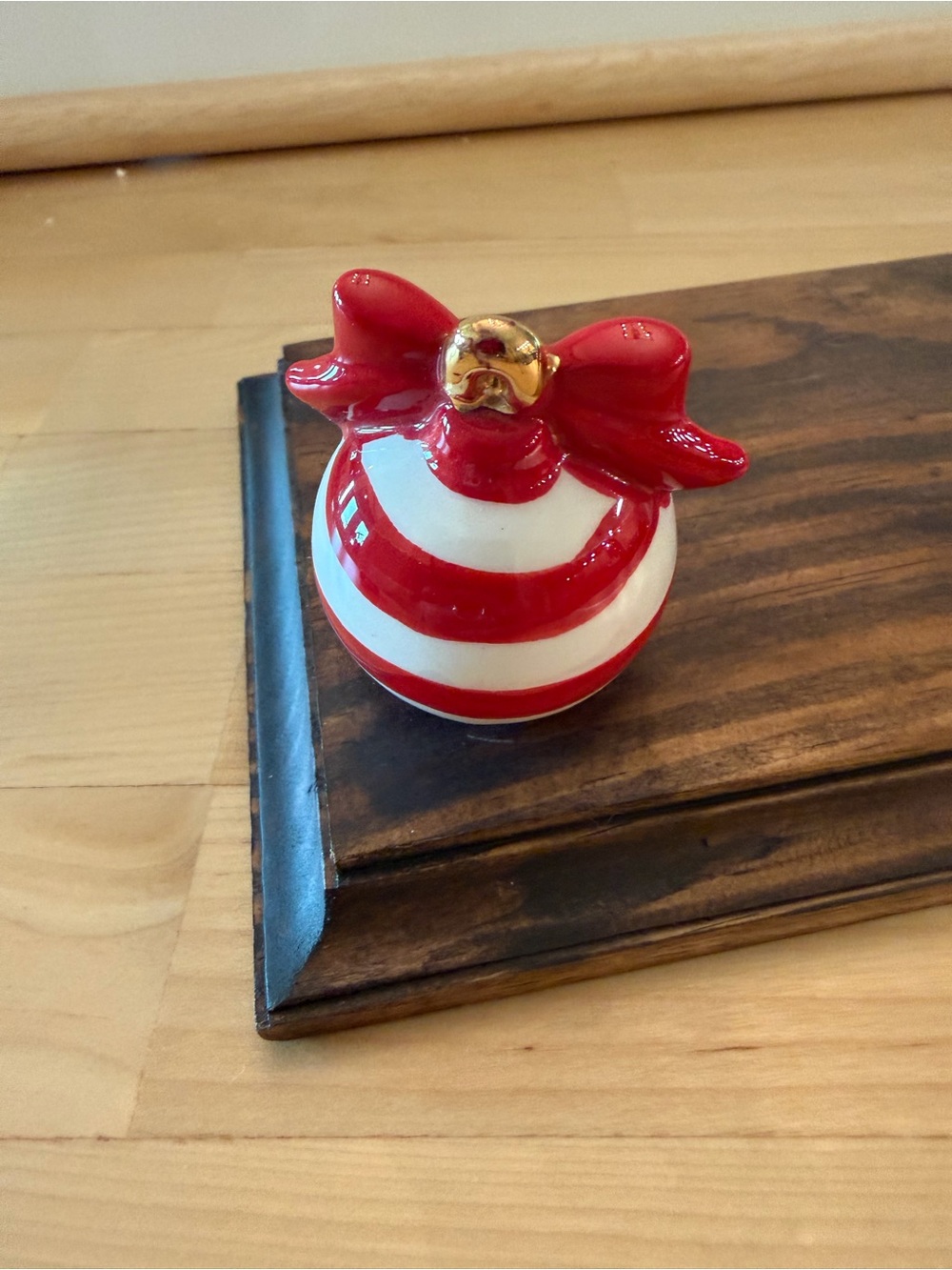 Nora Fleming Red and White Striped Ornament with Gold mini